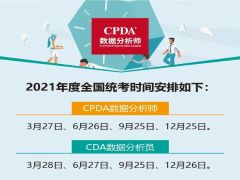 2021 年全国 CPDA/CDA 数据分析师考试信息一览表
