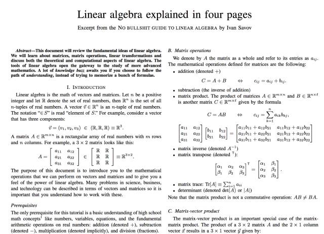 四页内解释线性代数_27个值得收藏的机器学习小抄